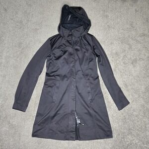 LULULEMON Womens Size 4 Black Long Hooded‎ Jacket  Coat Terry LOGO Lining